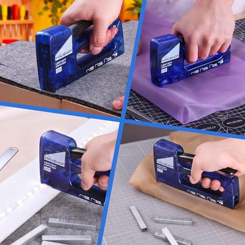 HAUSHOF Light Duty Staple Gun, Upholstery Staple Gun with 800PCS JT21 Staples and Stapler Remover, Fits JT21 Staple of 1/4'', 5/16'' & 3/8'', Used for Wood, Classroom, Crafts, DIY (Blue Transparent) - color: Blue Transparent