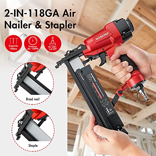 WORKPRO 2-in-1 Pneumatic Brad Nailer/Staple Gun, 18 GA