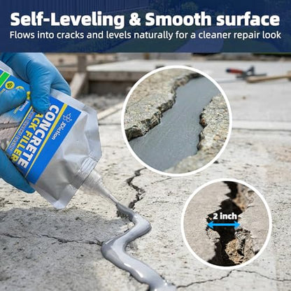 Concrete Crack Filler, 2.2lb(1kg) High Elasticity Self-Leveling Cement Crack Filler for Driveway, Walkway, Patio – Easy Repair Solution Indoor & Outdoor
