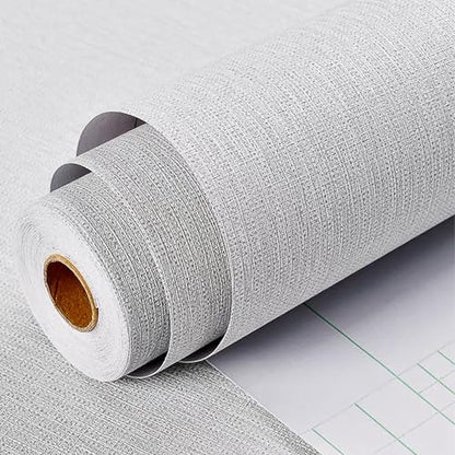 Grasscloth Peel and Stick Wallpaper Textured Gray Fabric Wallpaper Faux Linen Wallpapers 15.7"x78.8" Textured Contact Paper for Cabinets Self Adhesive Removable Wall Paper for Bedroom