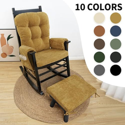 5 PCS Glider Rocker Replacement Cushions with Storage Side Pocket, Luxuriy Chenille Fabric Foam & Microfiber Filling, Thickened & Supportive Rocking Chair Cushion Set, Yellow - color: Yellow