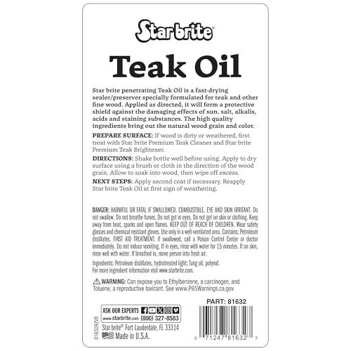 STAR BRITE Teak Oil, Long-Lasting, UV-Resistant Wood Sealer & Preserver - style: 32 oz
