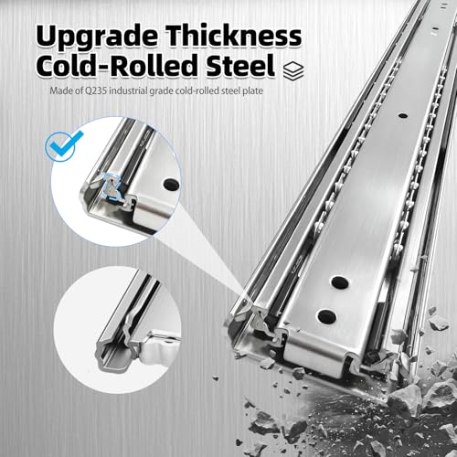 Thickened 200Lbs Heavy Duty Drawer Slides 1 Pair 10 12 14 16 18 20 22 24 32 40 Full Extension Ball Bearing Sliding Rails Cabinet Tool Box Runners Tracks Glides (16" L) - size: 16inch, style: W:51mm