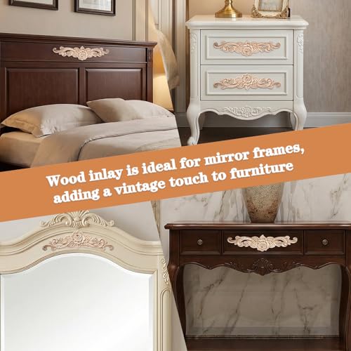 4 Pcs Wood Appliques, Wooden Applique (7.9 x 1.9 Inch)