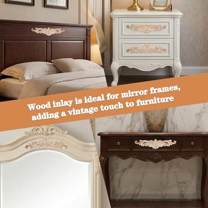 4 Pcs Wood Appliques, Wooden Applique (7.9 x 1.9 Inch)