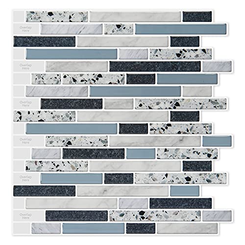 LONGKING 10-Sheet Self-Adhesive Peel and Stick Backsplash for Kitchen, Vinyl Decorative Tiles (Terrazzo) - color: Terrazzo