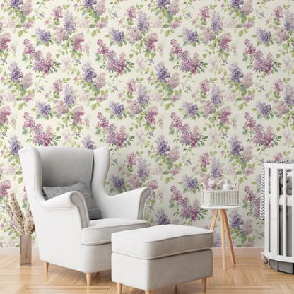 Lilac Floral Wallpaper Peel and Stick Wallpaper Purple 17.7"x160" - size: 17.7" x 160"