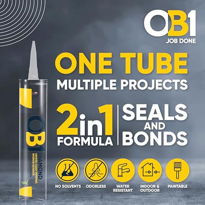 OB1 Universal Caulk Sealant & Adhesive Diamond Crystal Clear 10.1oz | Professional Grade All-in-One Advanced Hybrid | Water Resistant Internal & External | Shrink Crack & UV Resistant | 1 Cartridge - color: Clear, size: 10.1oz (Pack of 2)