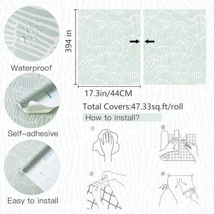 Guvana Green Wallpaper Peel and Stick Modern Contact Paper - color: Green and White, size: 17.3" x 394"