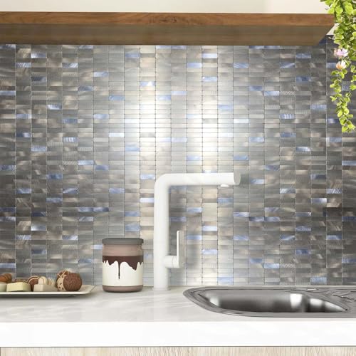 XUANINY Peel and Stick Tile Backsplash Self- Adhesive Wall Tiles Aluminum Mosaic Sticker for Kitchen (11.33"x11.92" Per Sheet, Pack of 8 pcs) (Frosted Champagne+Frosted Silver 8) - color: Frosted Champagne+Frosted Silver 8
