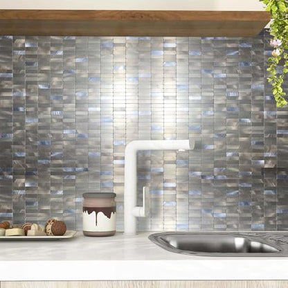 XUANINY Peel and Stick Tile Backsplash Self- Adhesive Wall Tiles Aluminum Mosaic Sticker for Kitchen (11.33"x11.92" Per Sheet, Pack of 8 pcs) (Frosted Champagne+Frosted Silver 8) - color: Frosted Champagne+Frosted Silver 8