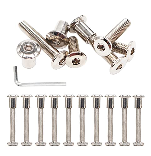 cSeao 12-Pack M6x40mm Allen Rivet Bolts Rivets Cap Nuts for Furniture Connecting Nickel Plated - size: M6x40mm 12-Pack