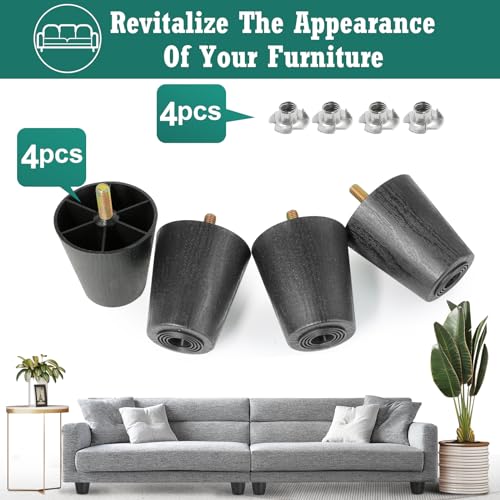 4pcs Plastic Furniture Legs 2-1/2" with T-Nuts, M8-1.25 Bolt - size: 2-1/2 Inch, M8-1.25 Metric Thread Bolts