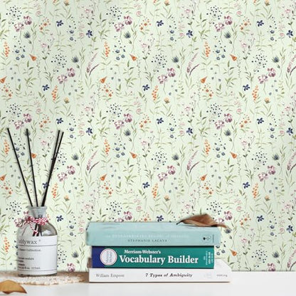 HLNIUC Flower Wallpaper,Floral Wall Papers Self Adhesive,Green Wallpaper Bedroom(44x300cm) Light Green Botanical Wall Paper,Plants Flower Leaf Wallpapers for Cabinets Countertops Covering - color: Flower 3