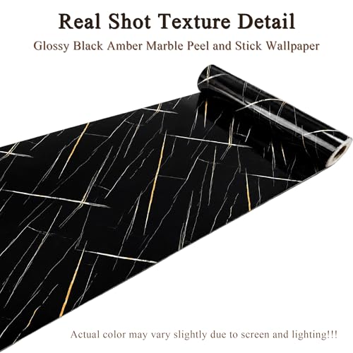 Black Gold Marble Peel and Stick Wallpaper, 47.2 x 394 in - color: Black Gold Marble, size: 47.2" x 394"