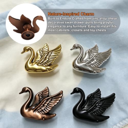 4Pack Swan Cabinet Knobs, Elegant Flying Bird Drawer Pulls Handle - color: Antique Red Bronze