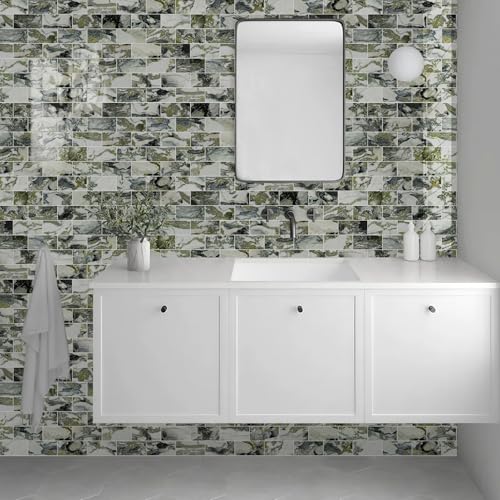 Vamos Tile 100-Pack Peel and Stick Backsplash Tile,3" x 6" Subway Tile - color: Ice Green