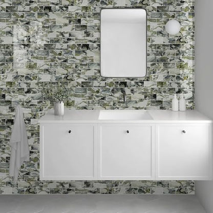 Vamos Tile 100-Pack Peel and Stick Backsplash Tile,3" x 6" Subway Tile - color: Ice Green