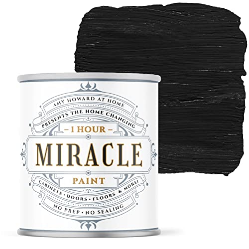 AMY HOWARD AT HOME - One Hour Miracle Paint - Water-Based Enamel - Scrubbable Eggshell Finish Furniture - All In One Paint - No Stripping, Sanding, or Priming - 32 OZ - Black - color: Black