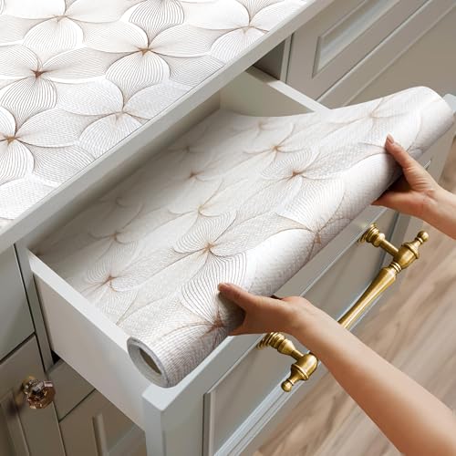 Quttisay Shelf Liner for Cabinets Non Adhesive Drawer Liner 17.3in x 10ft - color: Golden Flower, size: 17.3"W x 118.1"L