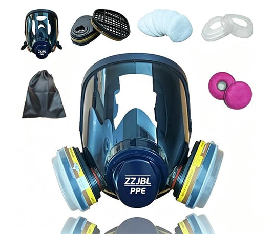 Reusable Full Face Respirator Mask, Anti-Fog Clear Lens, Anti-Paint Adhesion Safety Mask with Filters for Spray Painting, Welding, Polishing, Construction & Chemical Industrial Work