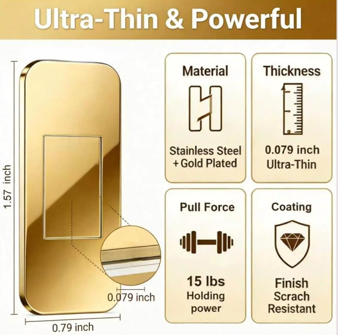 6 Pairs Gold Magnetic Cabinet Door Catch - No Drill Adhesive Kitchen Cupboard Magnets, Ultra-Thin Rustproof Gold-Plated Latches for Drawers, Closets & RV Storage