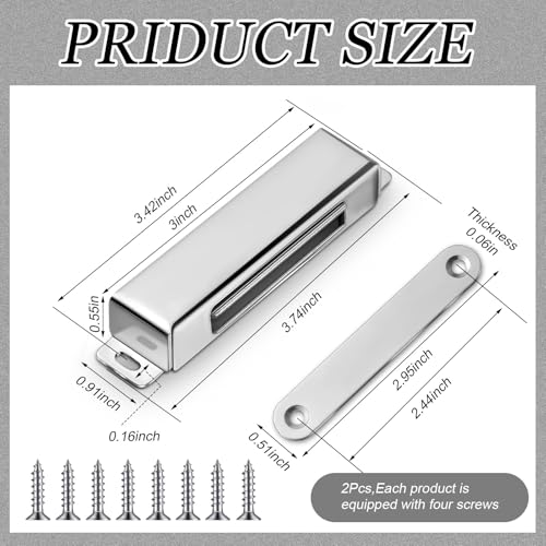 Yaocom 2 Pcs 150lb Stainless Steel Heavy Duty Magnets Door Catch,3.74 Inch - size: 3.74 inch