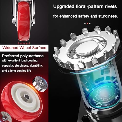 3 inch Casters Load 2000lbs -Includes Complete Screws Sets with Accessories -Lockable Bearing Plate Heavy Duty Caster with Brakes, 360-degree Swivel for Furniture and Workbench Cart, Set of 4 - size: 3 inch Red