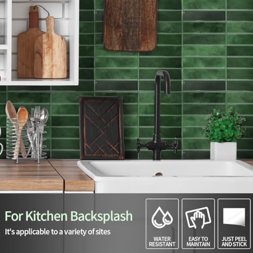 Peel and Stick Backsplash 3D Wall Tiles,Self-Adhesive,Oil Proof,Waterproof, Removable Wall Panels for Kitchen & Bathroom,Modern Design, Easy Install (10.7ft，12x9 inch,14 Pack) (Green) - color: Green