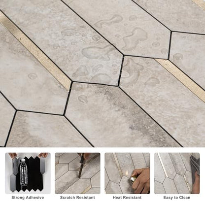 KASARO Peel and Stick Backsplash Long Hexagon Wall Tile, 10-Pieces, Beige - color: Beige