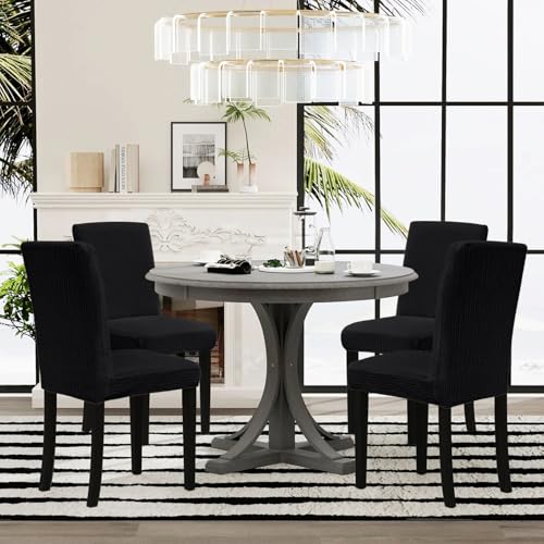 Sufdari Dining Room Chair Covers Set of 6 - Black Non-Slip Spandex Kitchen Parsons Slipcovers for Dining Chairs, Hotel (Large) - color: .Black, size: L-6 PC