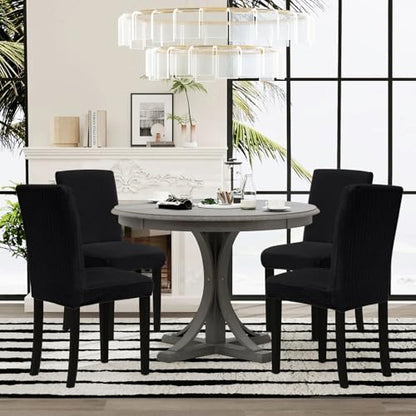 Sufdari Dining Room Chair Covers Set of 6 - Black Non-Slip Spandex Kitchen Parsons Slipcovers for Dining Chairs, Hotel (Large) - color: .Black, size: L-6 PC