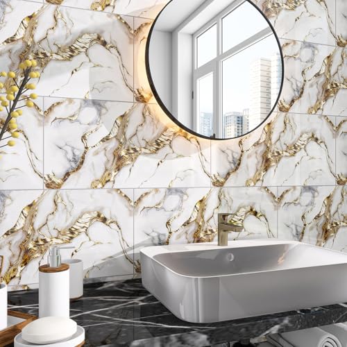 Marble Peel and Stick Backsplash 23.6 x11.8 in, 10PCS - color: White Gilding