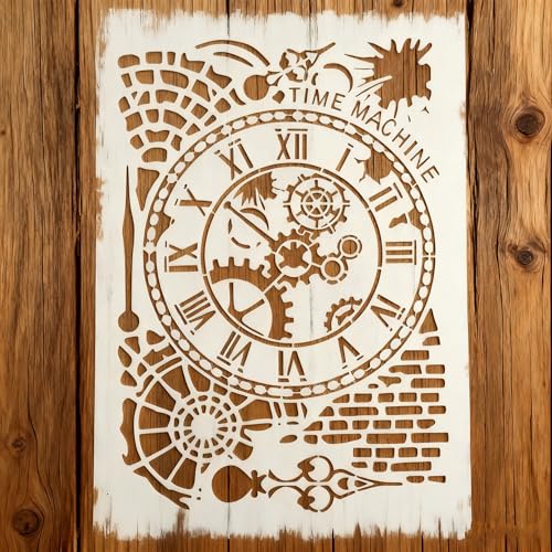 TIAMECH Reusable A4 Mechanical Clock Stencil for Painting - style: Mechanical Clock