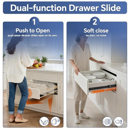 16 Inch Push to Open and Soft Close Drawer Slides,Full Extension,1 Pair - size: 16 Inch