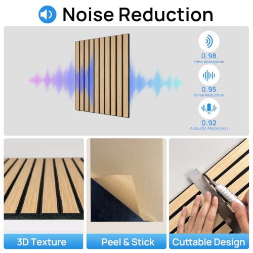 Self-Adhesive Acoustic Wall Panels, Wood Grain Sound Absorbing Panels, Oak - color: Oak