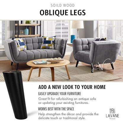 La Vane 4 inch / 10cm Wooden Furniture Legs, 4PCS Soild Wood Oblique Tapered Black Replacement Feet with Mounting Plate for Couch Sofa Cabinet TV Stand Armchair - color: Black, size: 4"/10cm