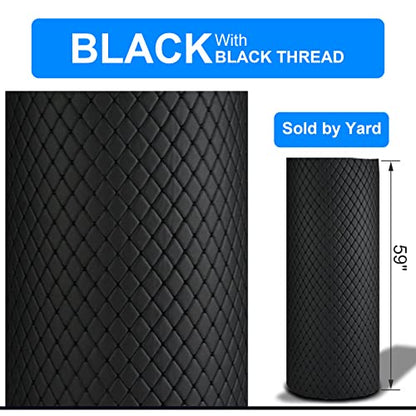 Vinyl Faux Leather Quilted Fabric Foam Backed,Black (Black Thread) - color: Black(black Thread), size: Style-A