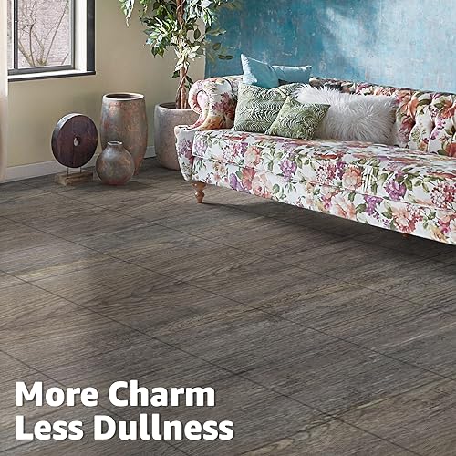 Art3d 30-Pack Peel and Stick Floor Tiles (30 Sq.Ft), Dark Brown Oak - color: Dark Brown