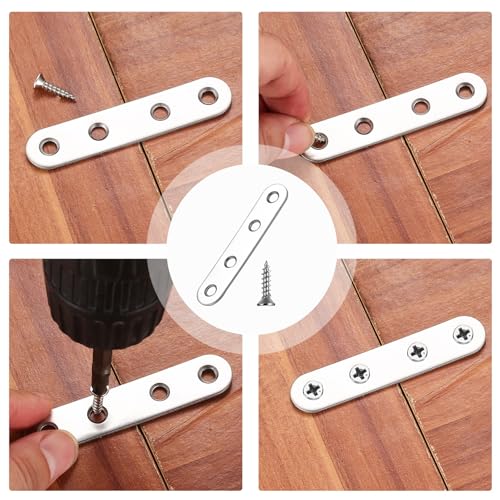 Mending Plates Flat Brackets, 12Pcs Stainless Steel Straight Brace Brackets