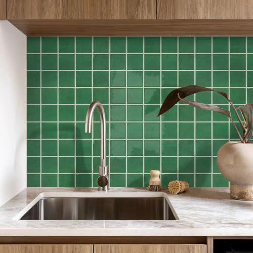Commomy Thicker Green Peel and Stick Tiles - 10 pcs of 12" x 12" - color: Square Green & Thicker Design