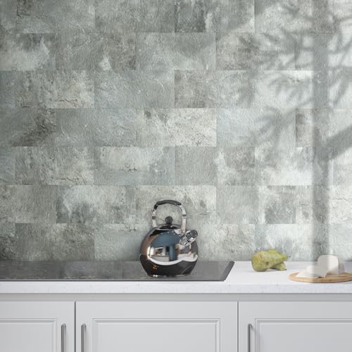 AULIGET 20-Piece Mountain Rock Peel and Stick Backsplash Wall Tiles, 6" x 12" PVC Faux Stone Stick on Tiles for Backsplash Kitchen, Bathroom, Laundry Room, Camper, Fireplace - color: Mountain Rock, size: 20 Sheets, 6"x12"x0.12"