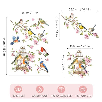 Joeyan Rub On Transfers for Crafts and Furniture, 2 Sheets Large Birds Flowers Rub on Stickers DIY Animal Transfer Decals for Wood Glass Metal Canvas Porcelain Plastic Home Decorations, 11" x16" - style: Birds Flowers