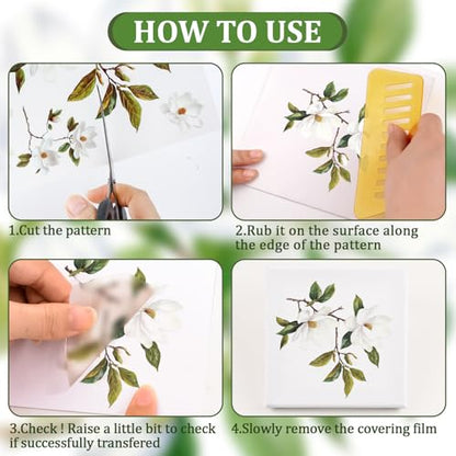 WANDIC 6 Sheets Magnolia Rub On Transfer Sticker, Flower Theme Decal for Home Party Present Packaging DIY Scrapbooking Photo Albums Furniture,15 * 30cm - color: Magnolia Rub on Transfer Sticker