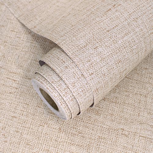 Beige Grasscloth Peel and Stick Wallpaper Textured 15.7in x 118.1in - color: Beige, size: 15.7" x 118.1"