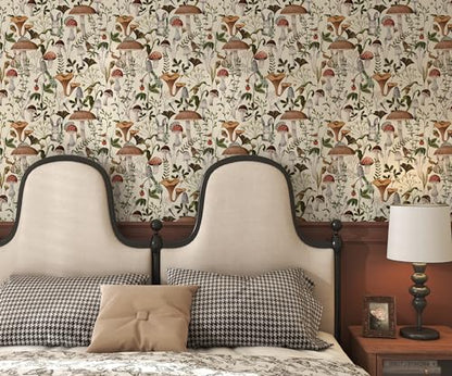 Mushroom Wallpaper Peel and Stick Forest Contact Paper 17.7"×78.8" - color: Beige, size: 17.7" x 78.8"