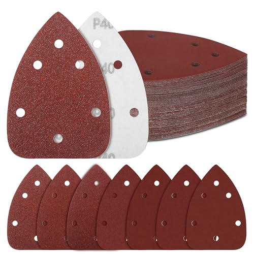 84Pcs Mouse Detail Sander Sandpaper, 6 Holes Triangle Sanding