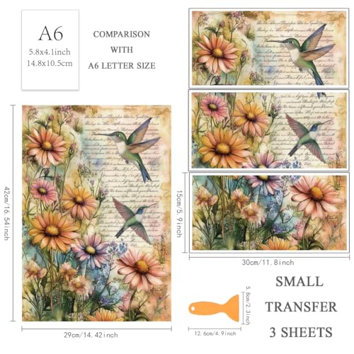 OLYCRAFT 3pcs/Set Vintage Hummingbird Rub on Transfers for Furniture and Crafts 12x6 Inch Hummingbird Collage Furniture Transfer Sticker Decals Transfer Stickers Rub on Decals for Wood Glass - style: Hummingbird