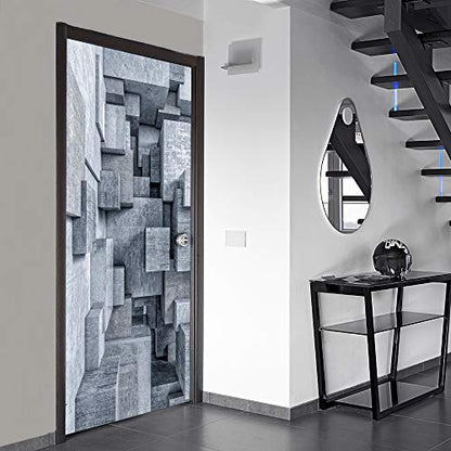 Modern Art Self Stick Vinyl Door Mural Sticker, Peel and Stick Removable Refrigerator Wrap Decal, Cube Space, 32.3x78.7, 2 Pcs Set - color: Cube Space