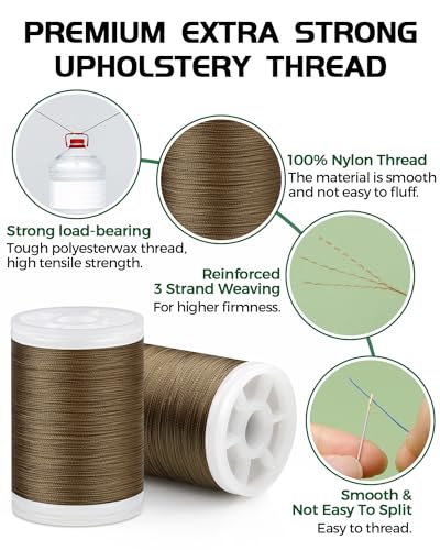 330 Yards FIVEIZERO Extra Strong Upholstery Thread, Bonded Thread, Khaki - color: Khaki